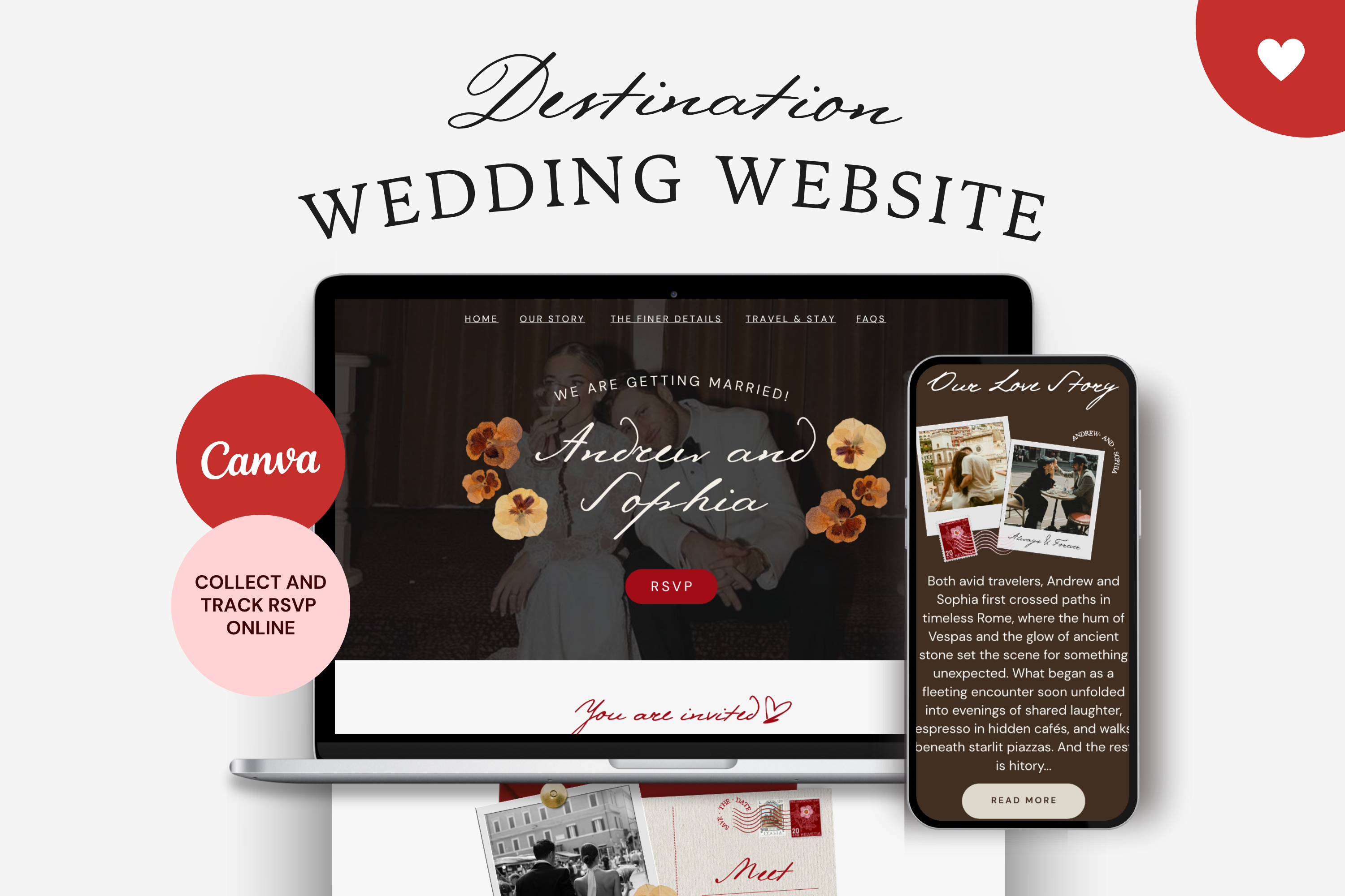 Postcard Destination Wedding Website Template | Italy with Google RSVP