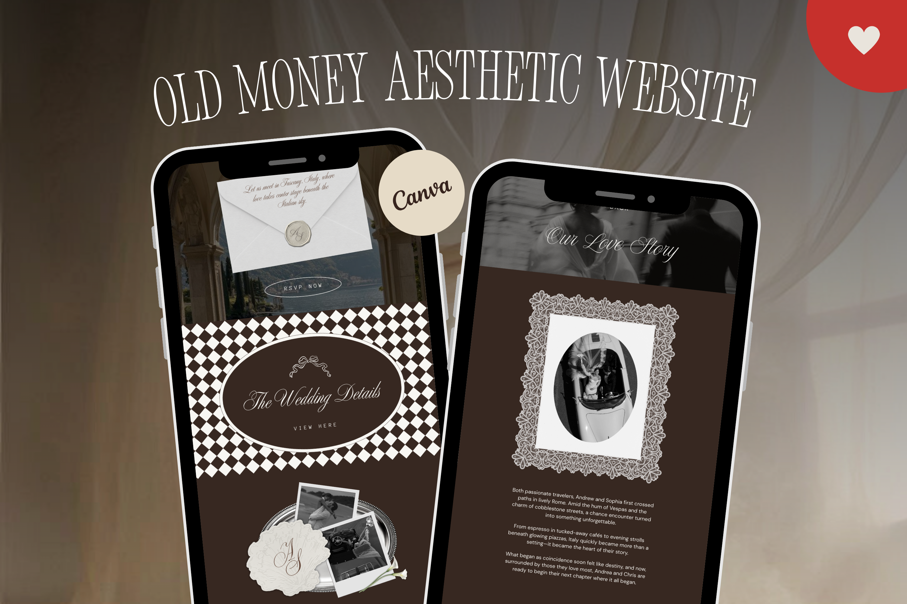 Old Hollywood Aesthetic Vintage Canva Website Template with Google RSVP