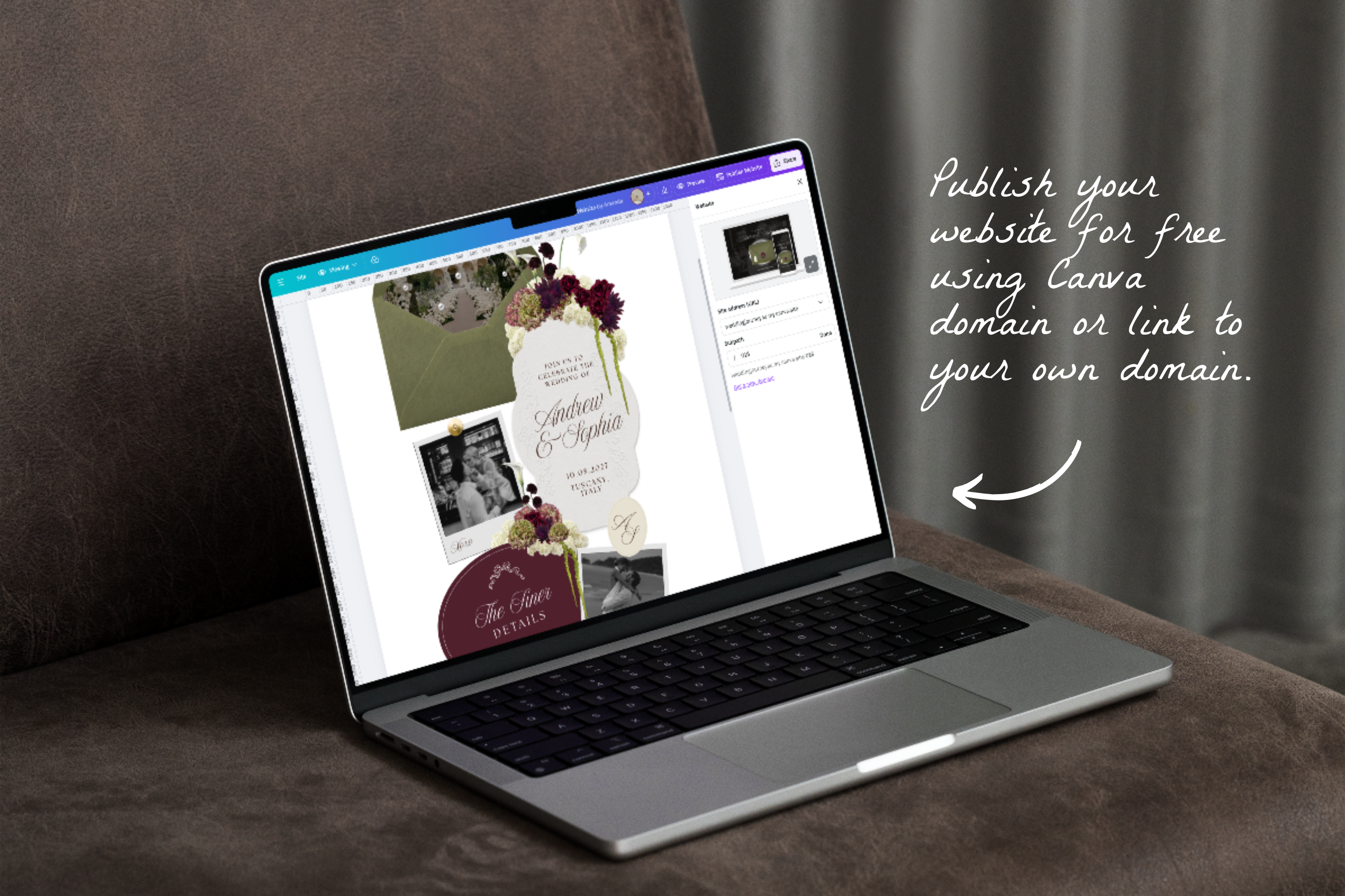 Olive Green & Burgundy Floral Luxe Wedding Website Template with Google RSVP