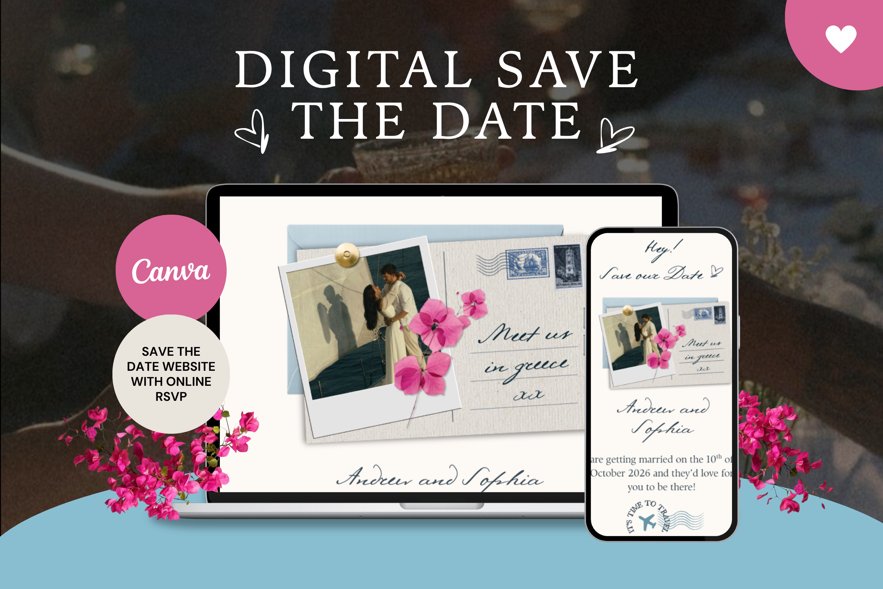 Greece Wedding Save the Date Template