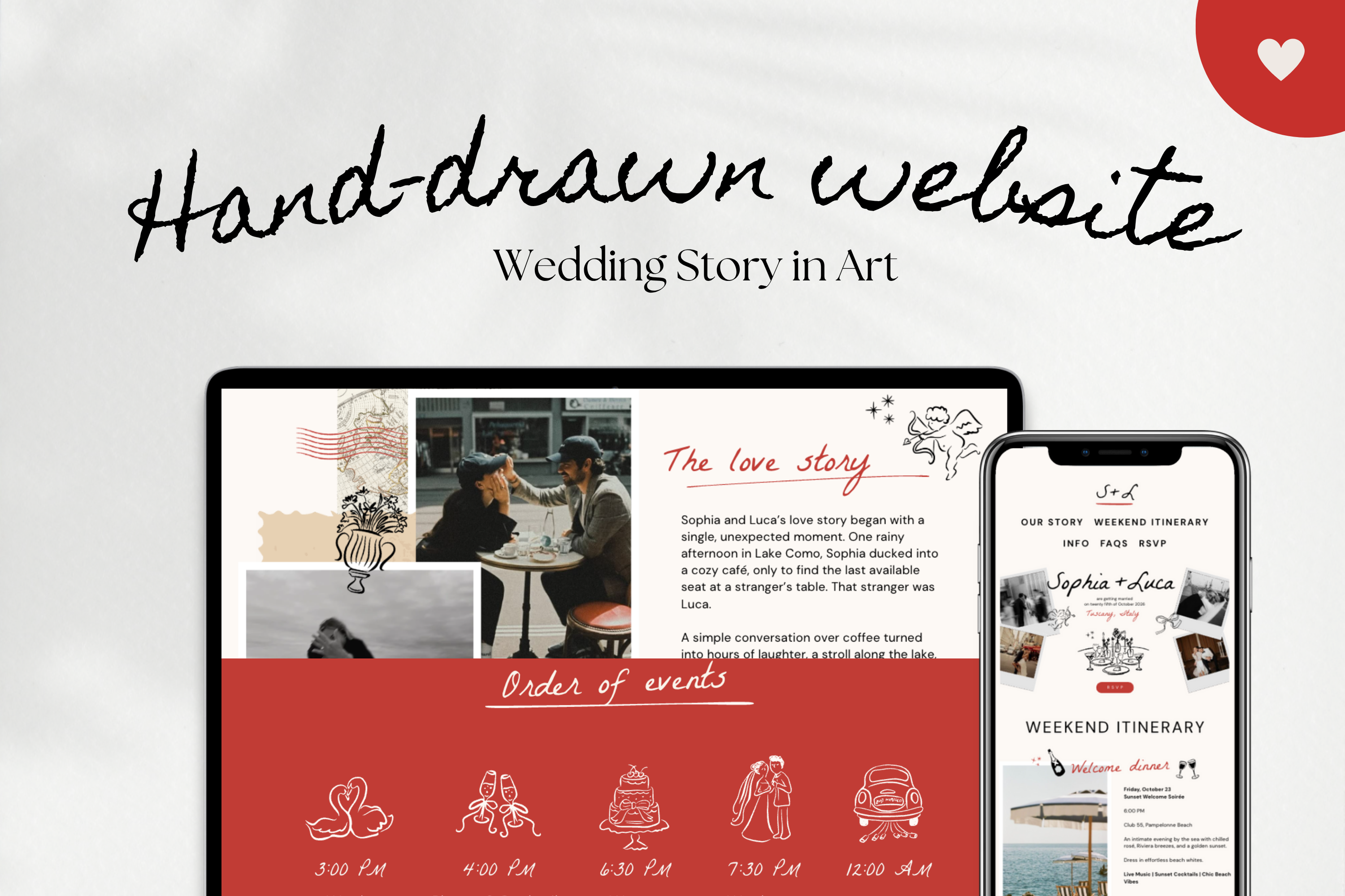 Tuscany Wedding Website Template: Hand-Drawn Italy Design with Google RSVP