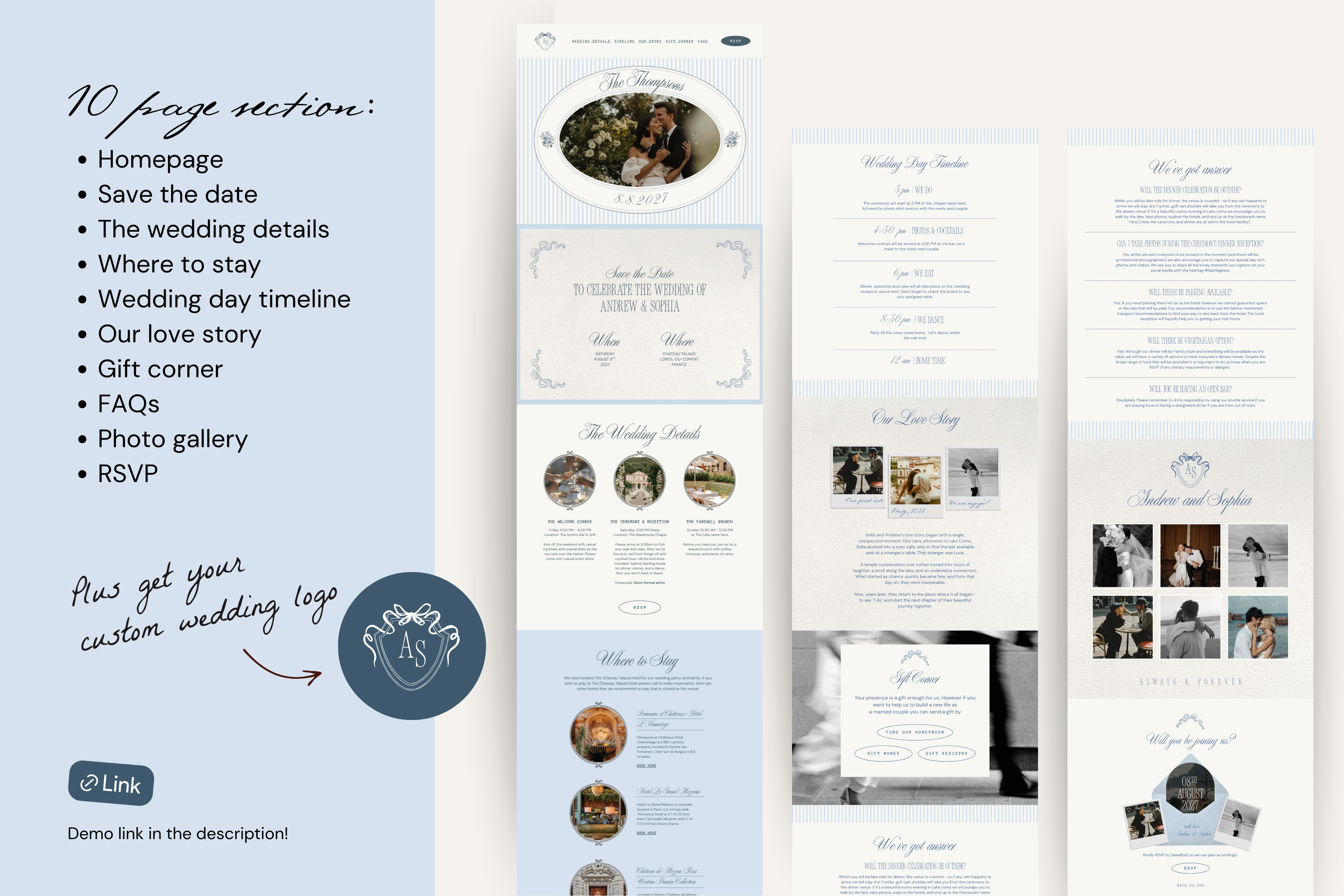 Dusty Blue Old Money Aesthetic Canva Wedding Website Template with Google RSVP