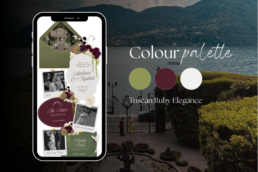 Olive Green & Burgundy Floral Luxe Wedding Website Template with Google RSVP