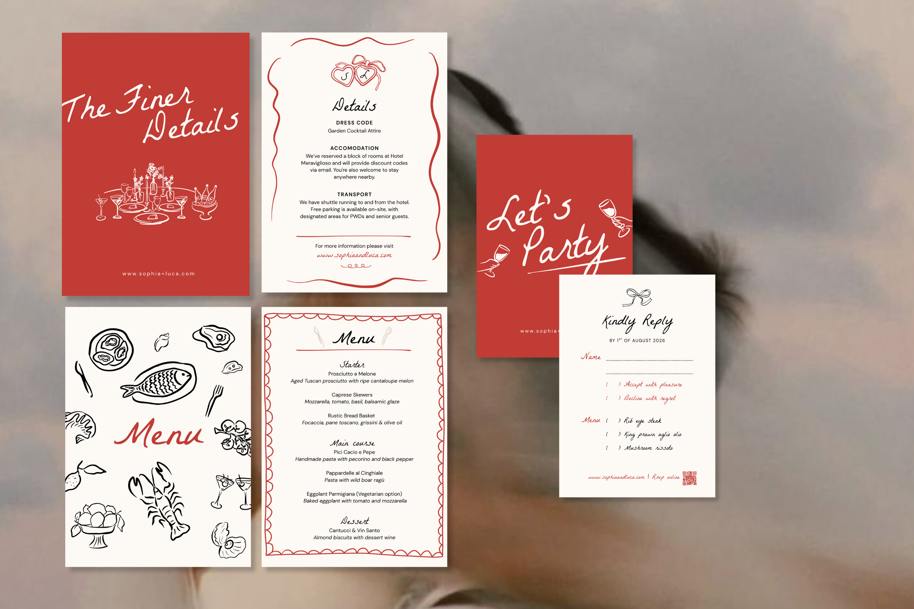 Tuscany Wedding Invitation Set: Hand-Drawn Italian Theme