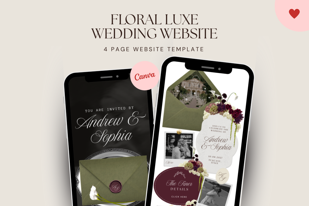 Olive Green & Burgundy Floral Luxe Wedding Website Template with Google RSVP