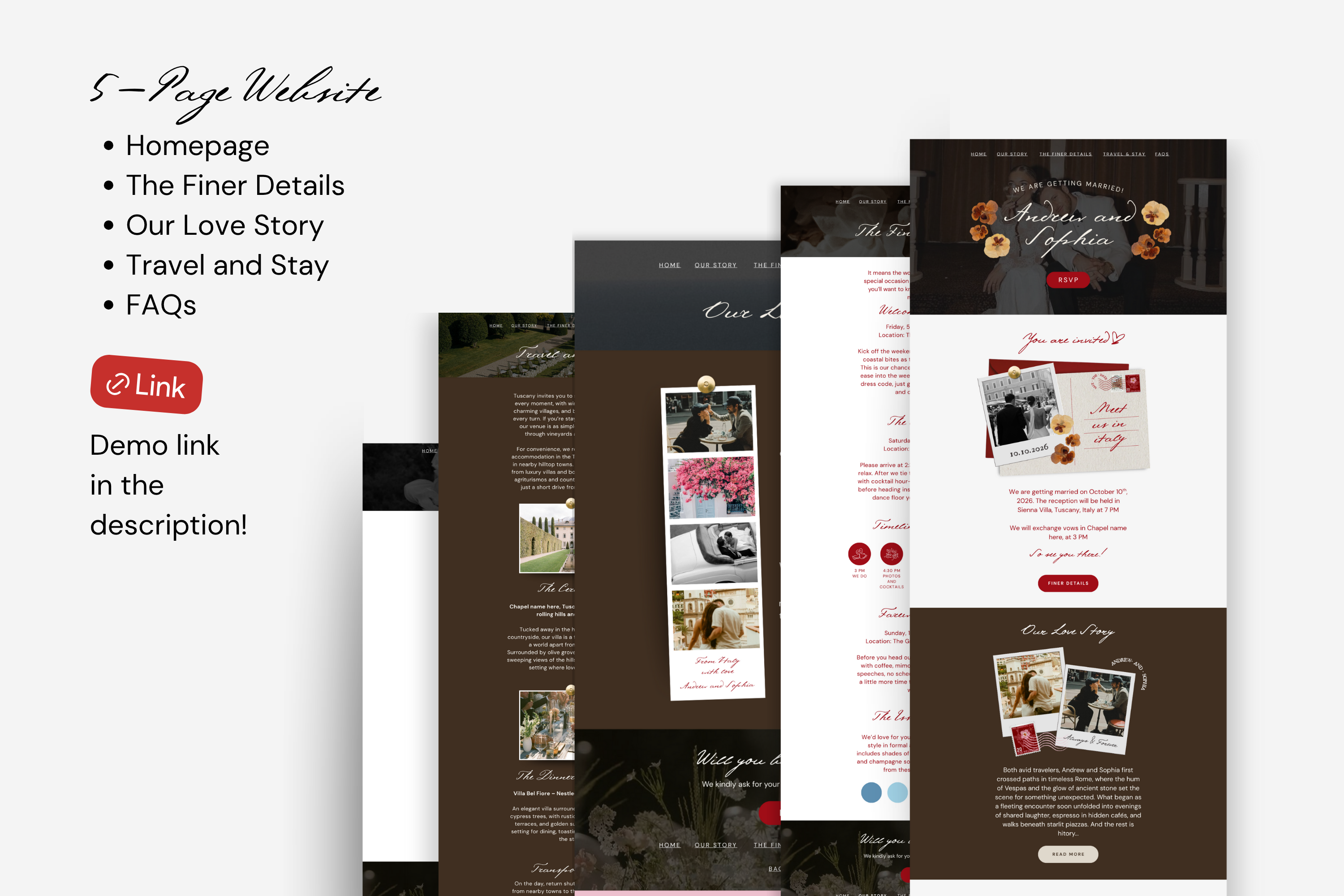 Postcard Destination Wedding Website Template | Italy with Google RSVP