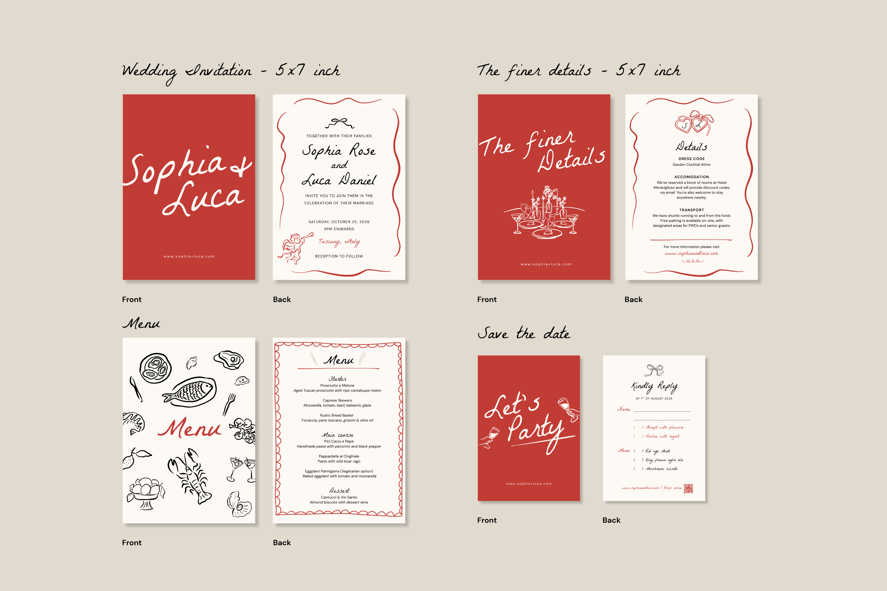 Tuscany Wedding Invitation Set: Hand-Drawn Italian Theme