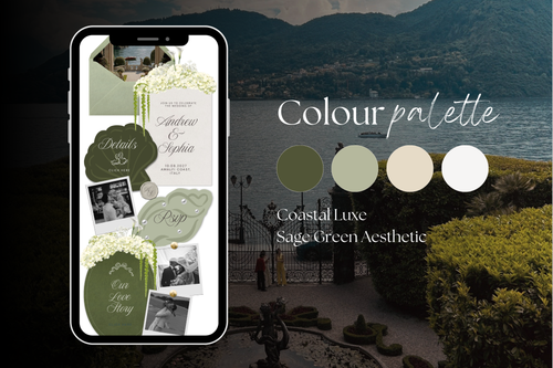 Coastal Luxe Sage Green and Ivory Canva Website Template with Google RSVP