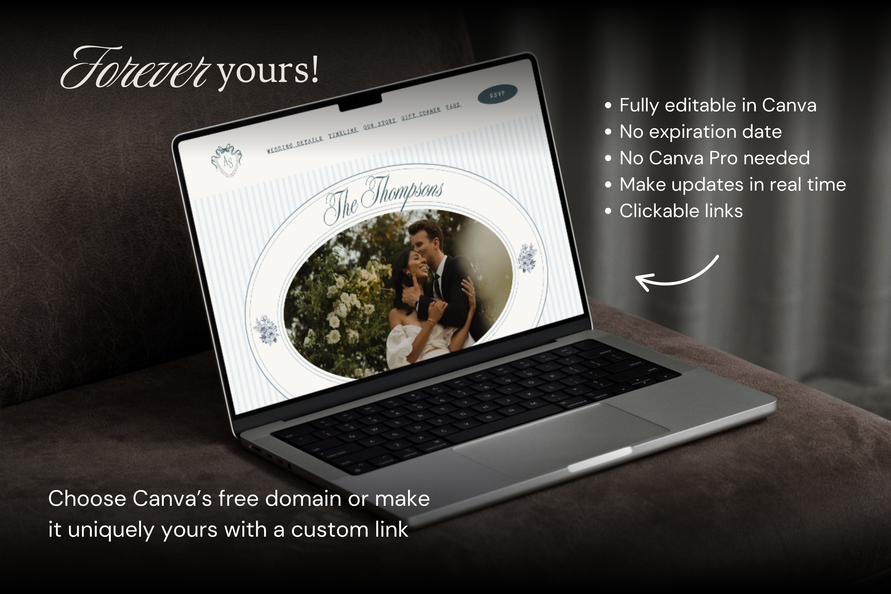 Dusty Blue Old Money Aesthetic Canva Wedding Website Template with Google RSVP