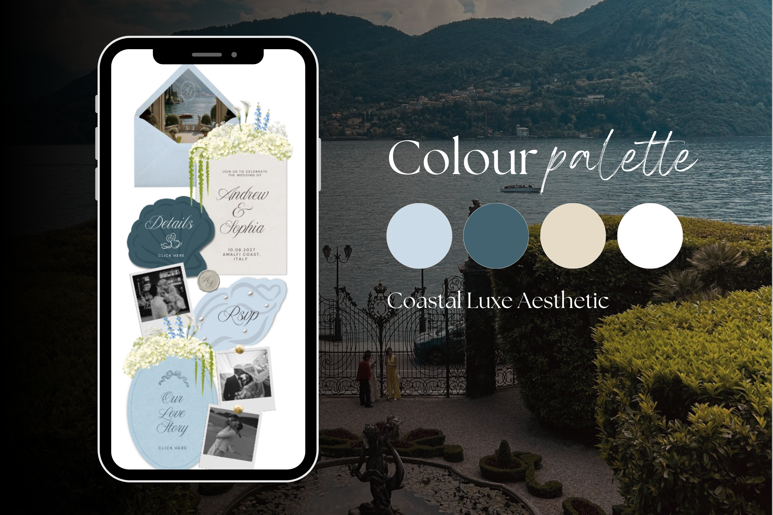 Coastal Luxe Dusty Blue Wedding Website Template with Google RSVP