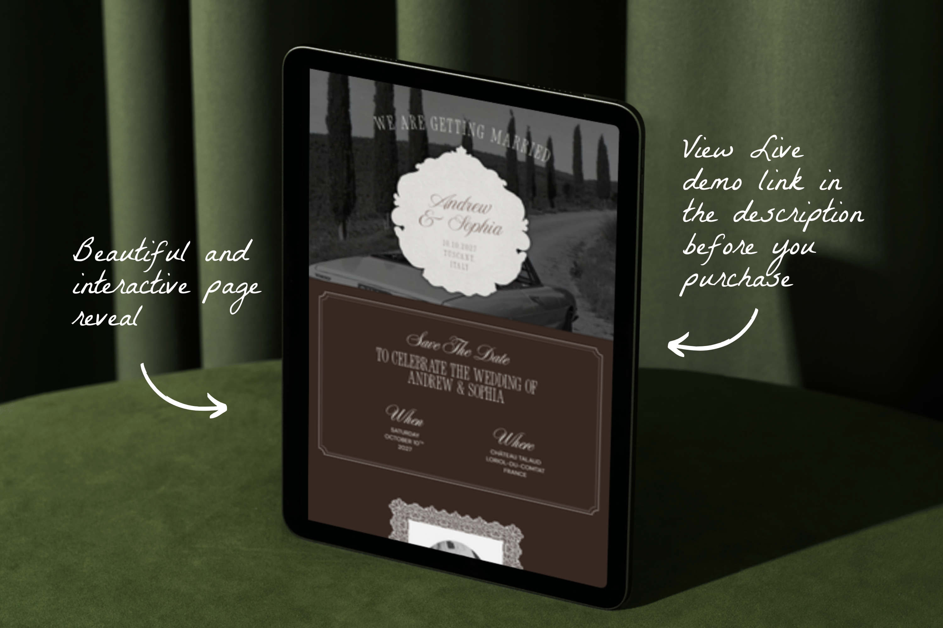 Old Hollywood Aesthetic Vintage Canva Website Template with Google RSVP