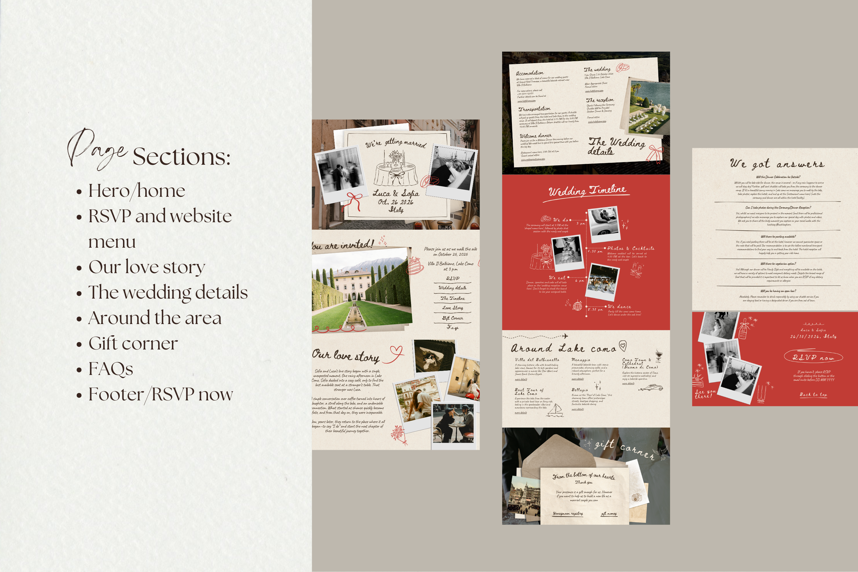 Italy Wedding Website Template: Hand-Drawn Mediterranean Design