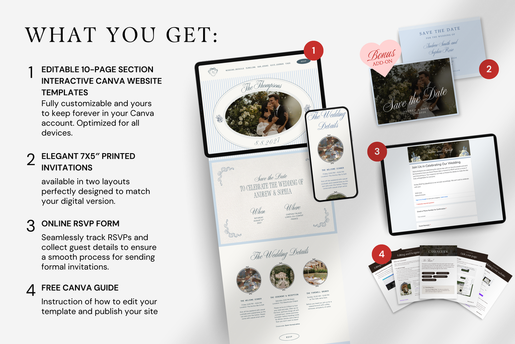 Dusty Blue Old Money Aesthetic Canva Wedding Website Template with Google RSVP