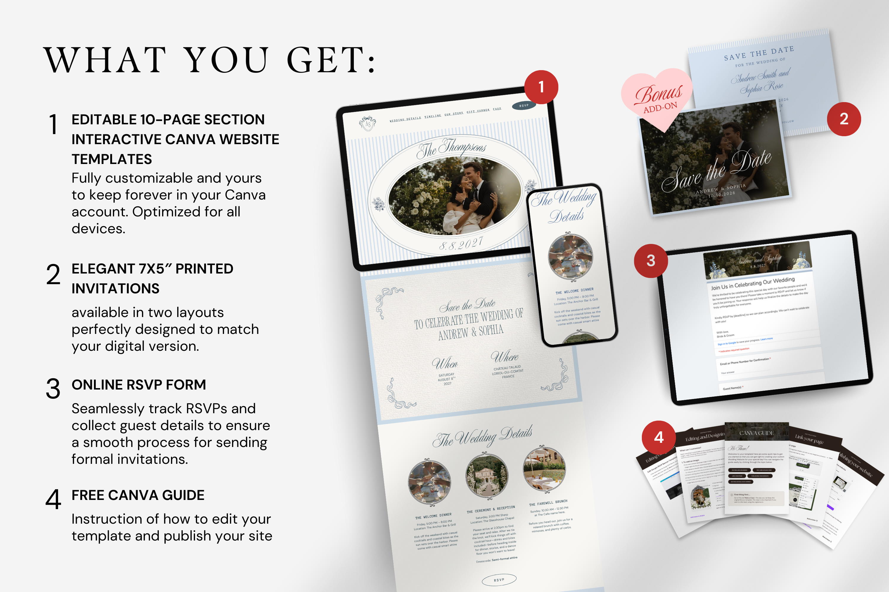 Dusty Blue Old Money Aesthetic Canva Wedding Website Template with Google RSVP
