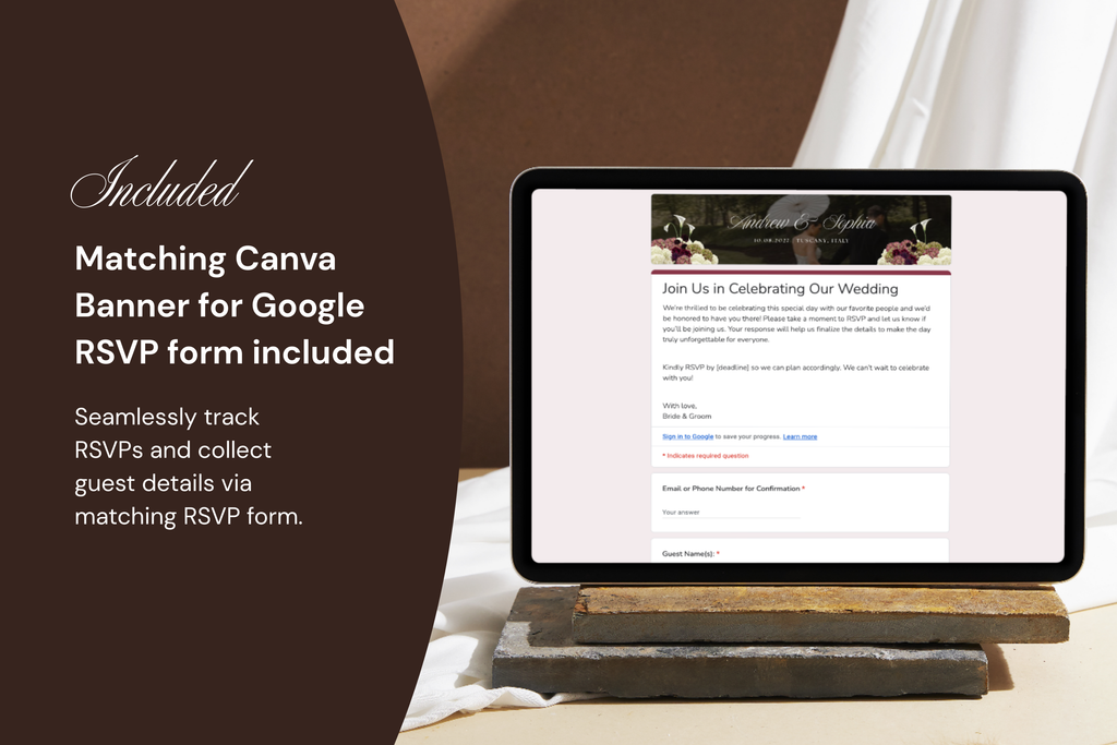 Olive Green & Burgundy Floral Luxe Wedding Website Template with Google RSVP