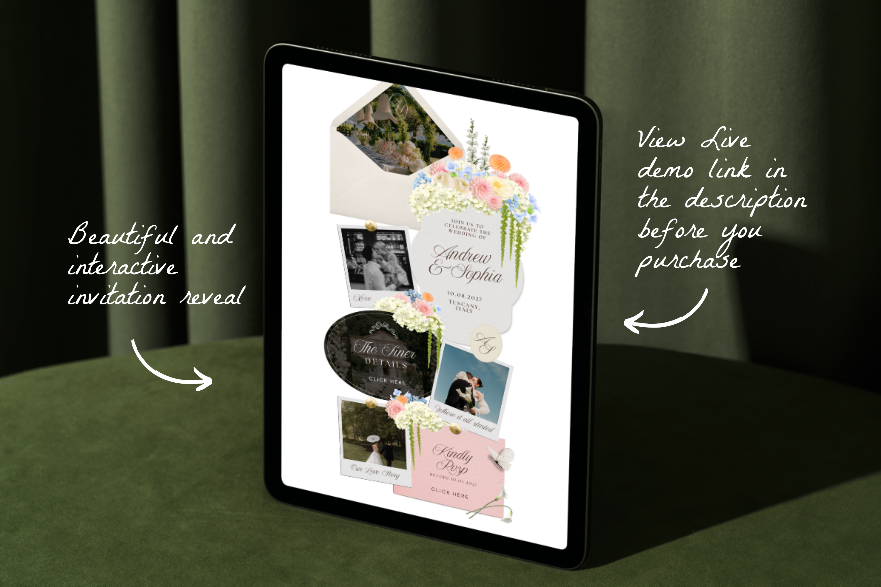 Summer Pastel Floral Luxe Wedding Website Template with Google RSVP