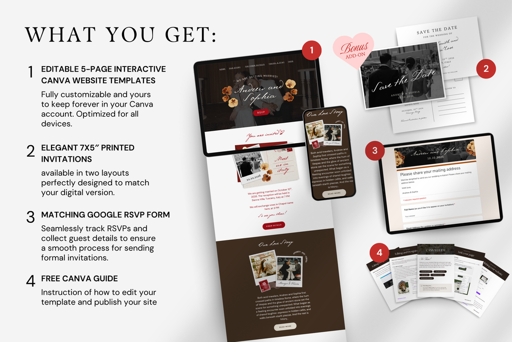 Postcard Destination Wedding Website Template | Italy with Google RSVP
