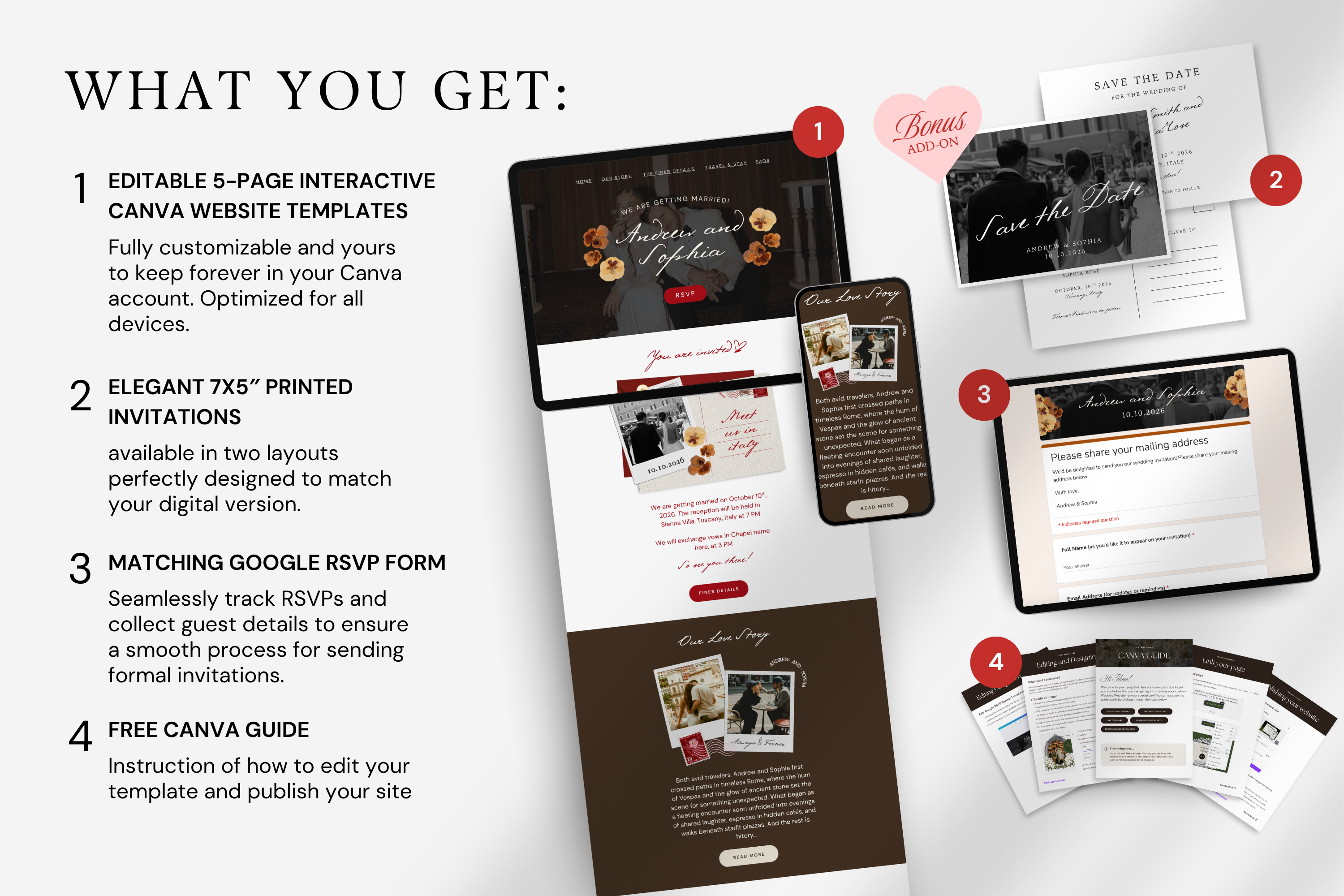 Postcard Destination Wedding Website Template | Italy with Google RSVP