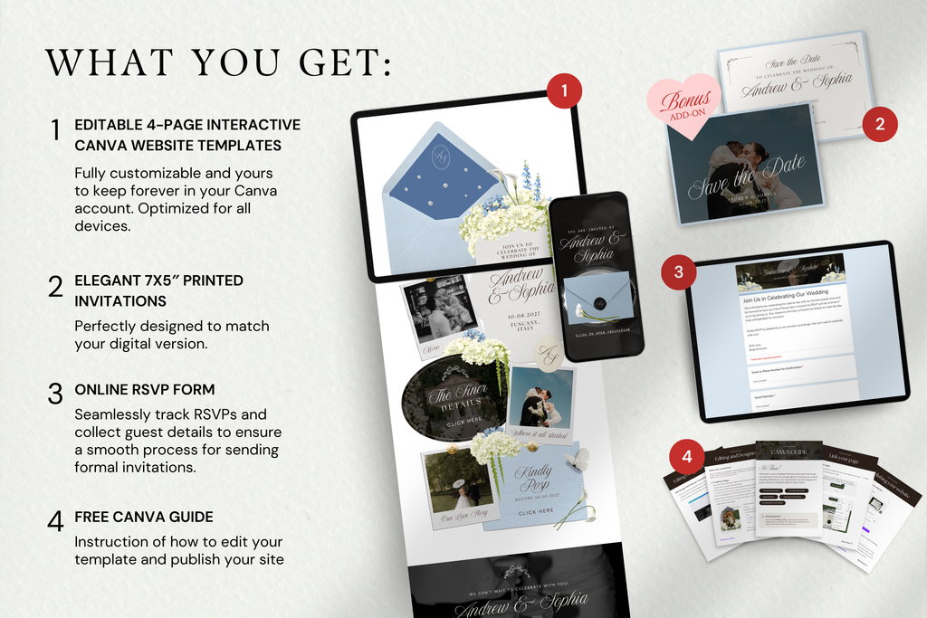 Dusty Blue Floral Luxe Wedding Website Template with Google RSVP