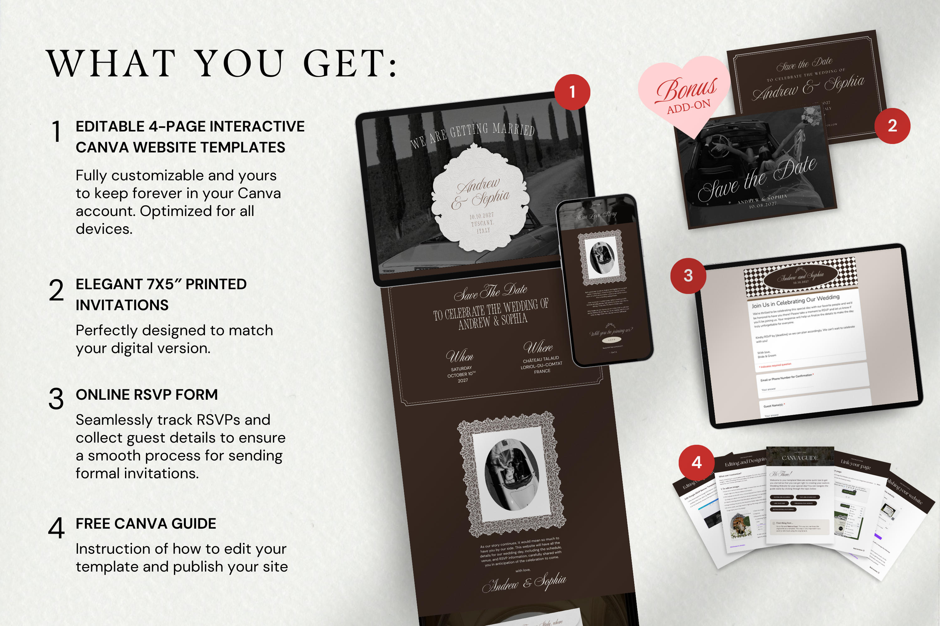 Old Hollywood Aesthetic Vintage Canva Website Template with Google RSVP