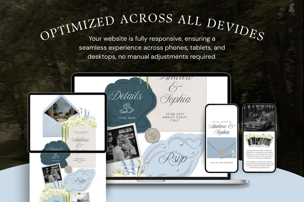 Coastal Luxe Dusty Blue Wedding Website Template with Google RSVP