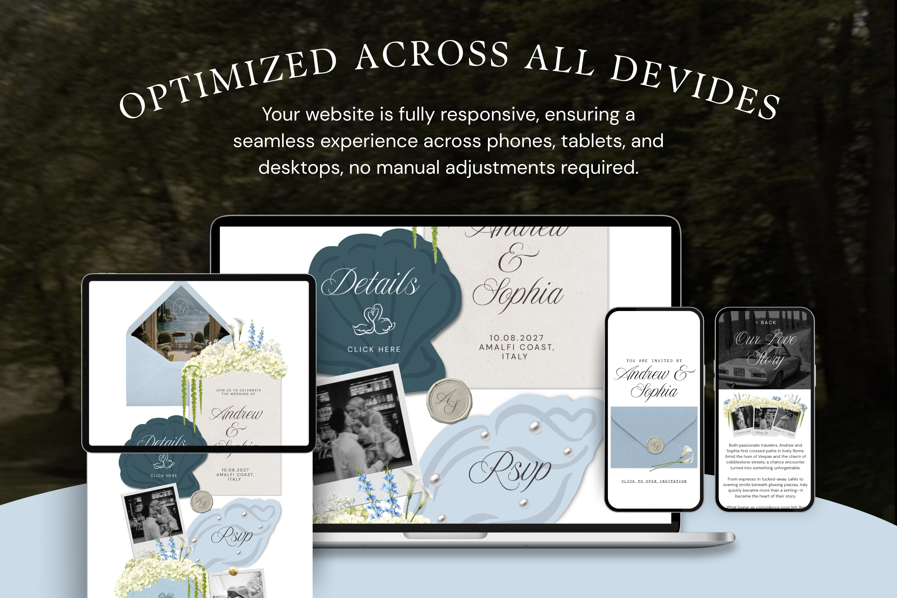 Coastal Luxe Dusty Blue Wedding Website Template with Google RSVP