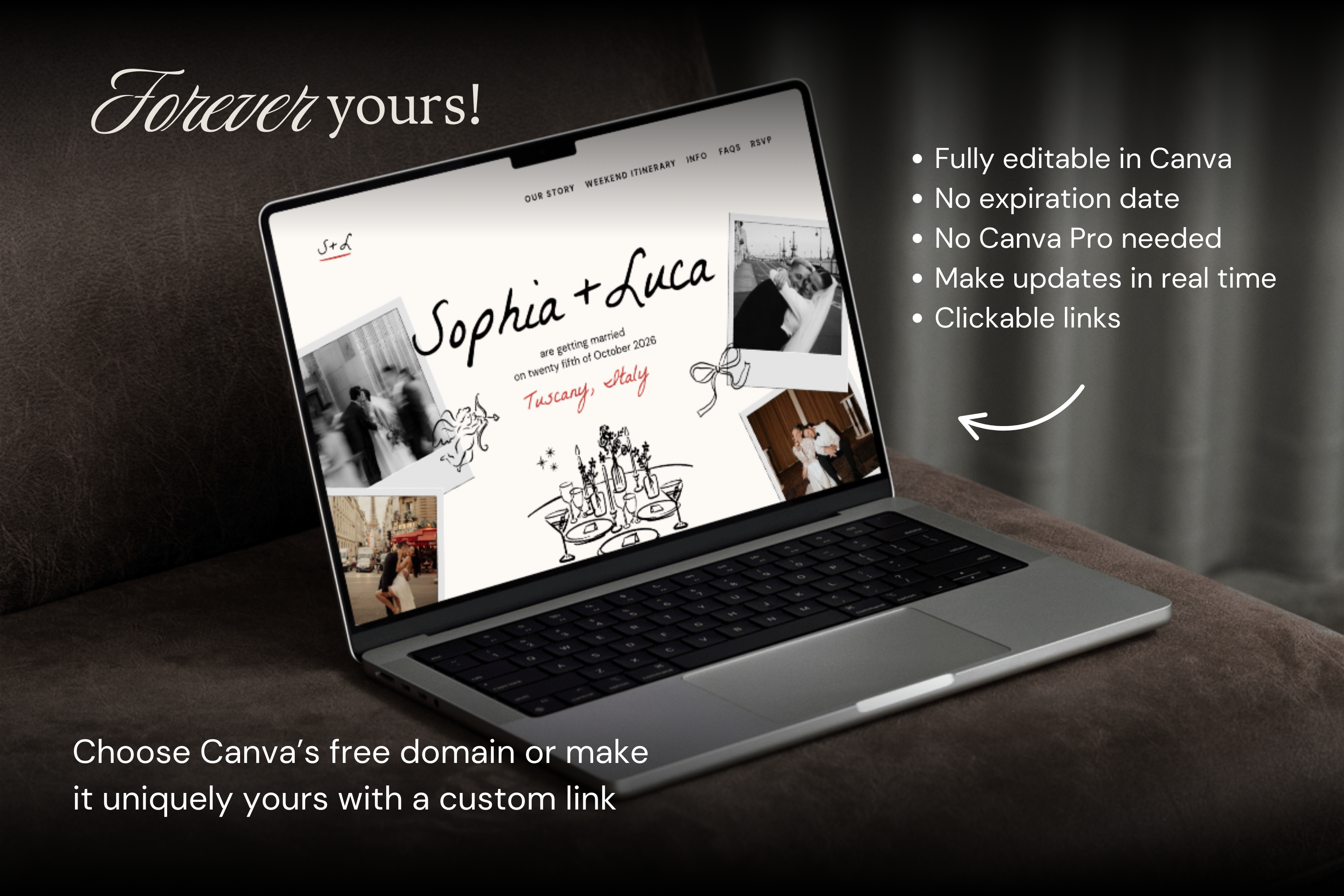 Tuscany Wedding Website Template: Hand-Drawn Italy Design with Google RSVP