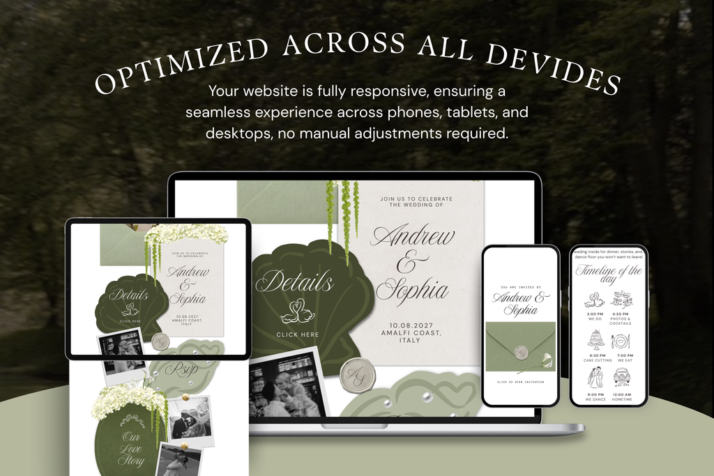Coastal Luxe Sage Green and Ivory Canva Website Template with Google RSVP