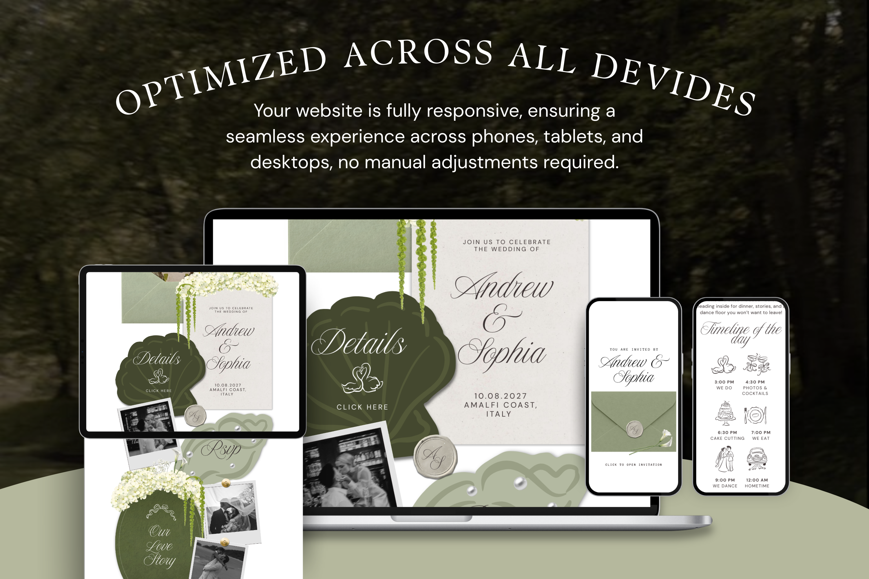 Coastal Luxe Sage Green and Ivory Canva Website Template with Google RSVP