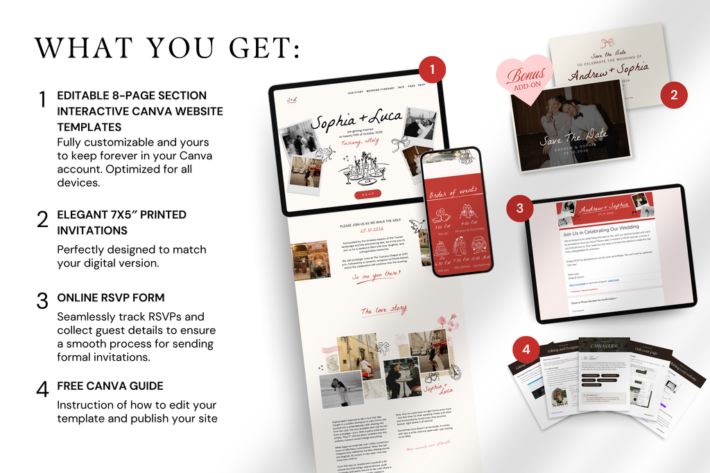 Tuscany Wedding Website Template: Hand-Drawn Italy Design with Google RSVP