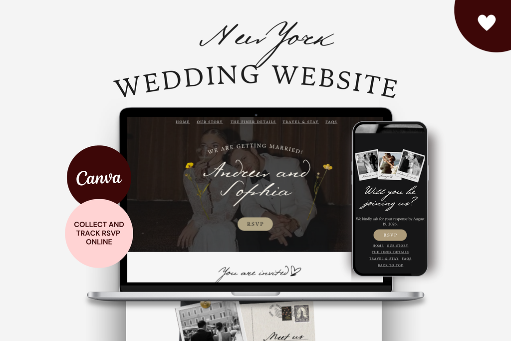 Postcard Destination Wedding Website Template | New York with Google RSVP