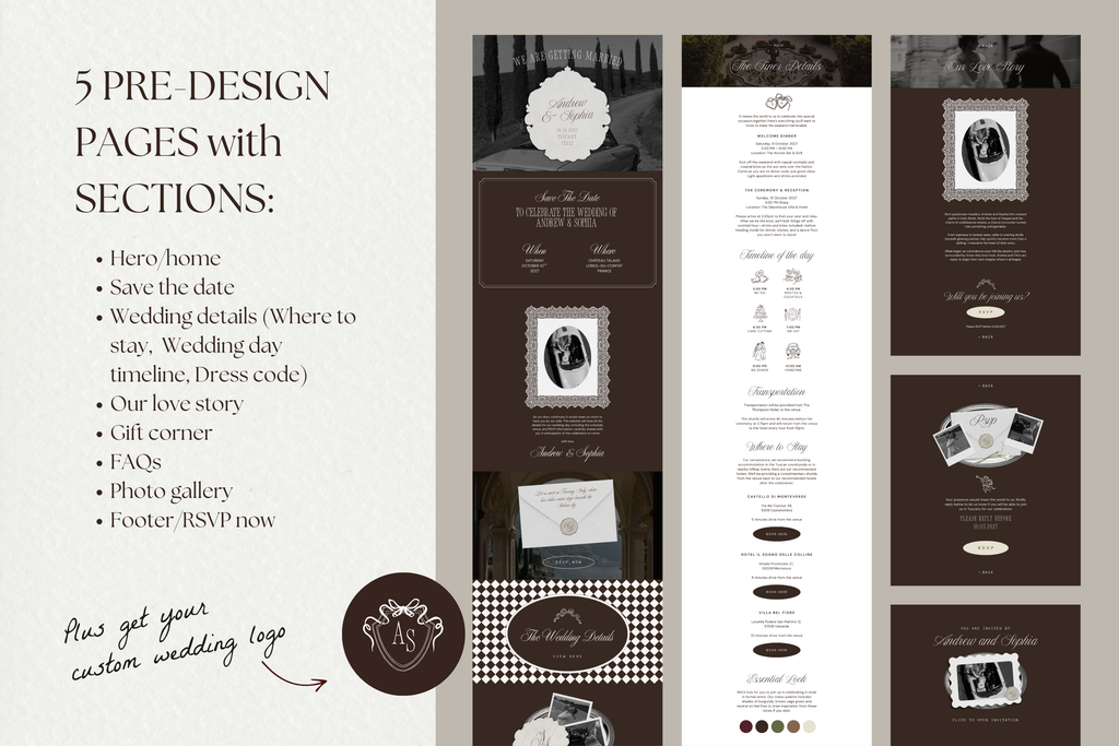 Old Hollywood Aesthetic Vintage Canva Website Template with Google RSVP